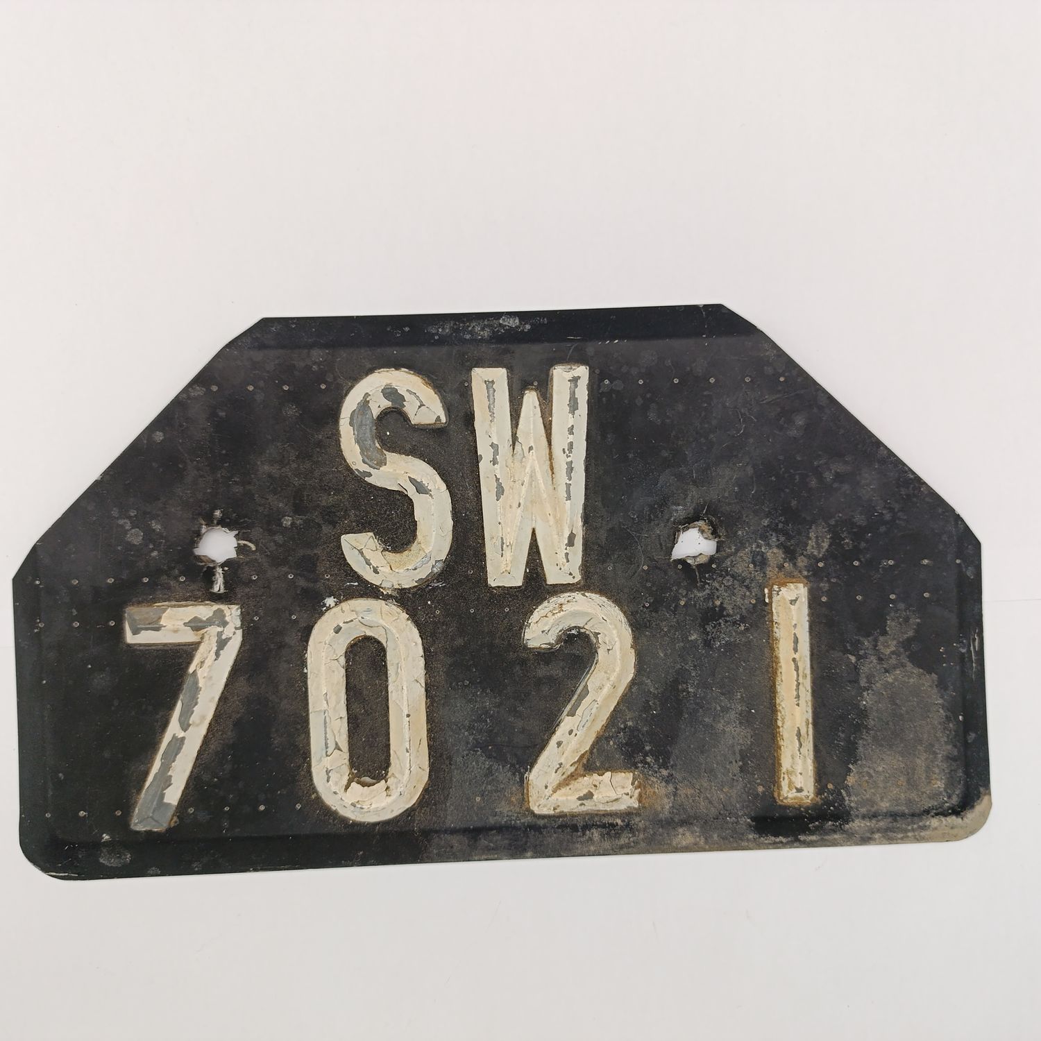 Vintage South West Africa territorial vehicle numberplate - SW 7021