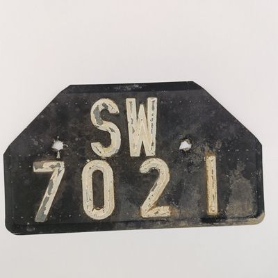 Vintage South West Africa territorial vehicle numberplate - SW 7021