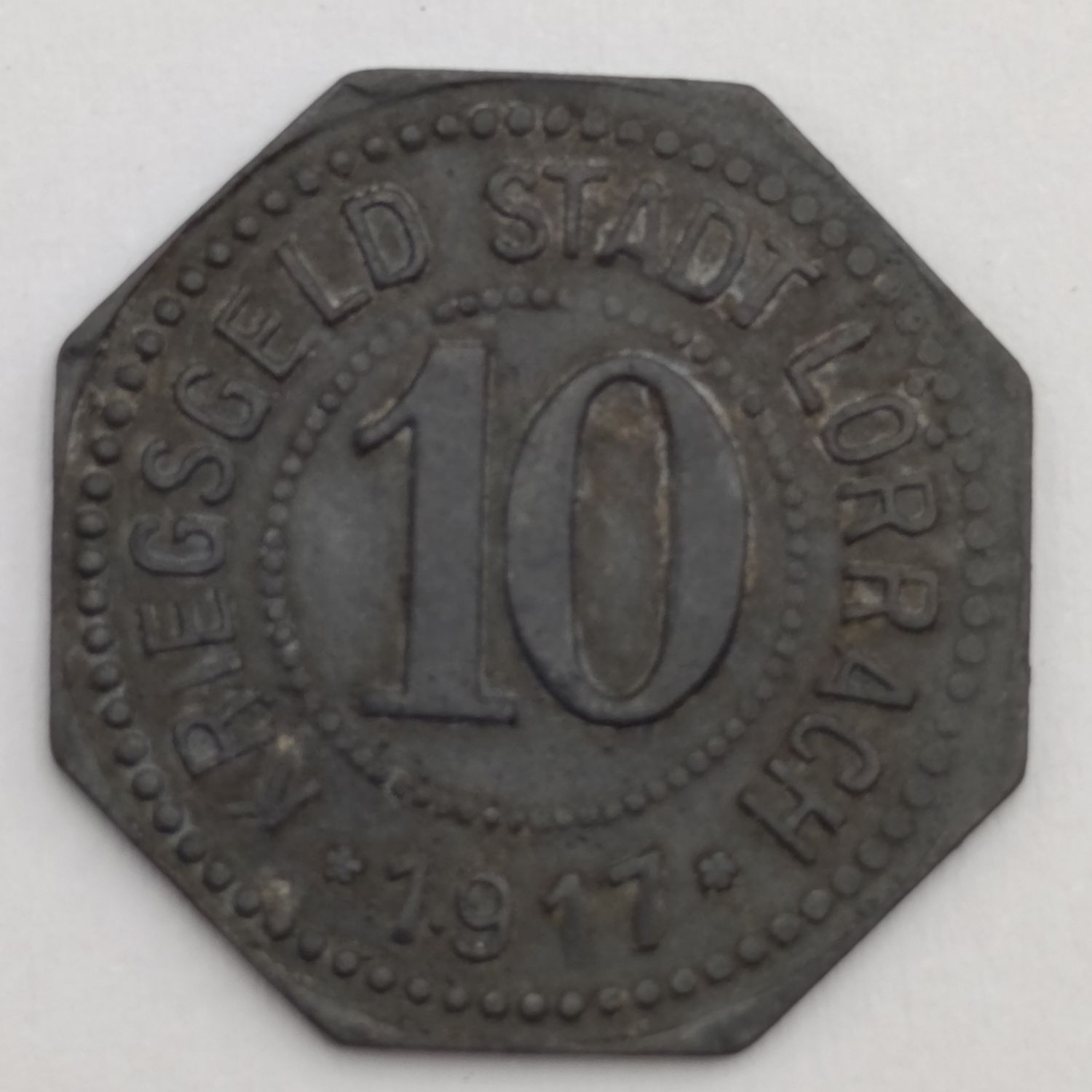 1917 German city of Lorrach Notgeld 10 pfennig