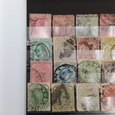 Lot of 28 ZAR, Natal and Cape of Good Hope stamps-used on card