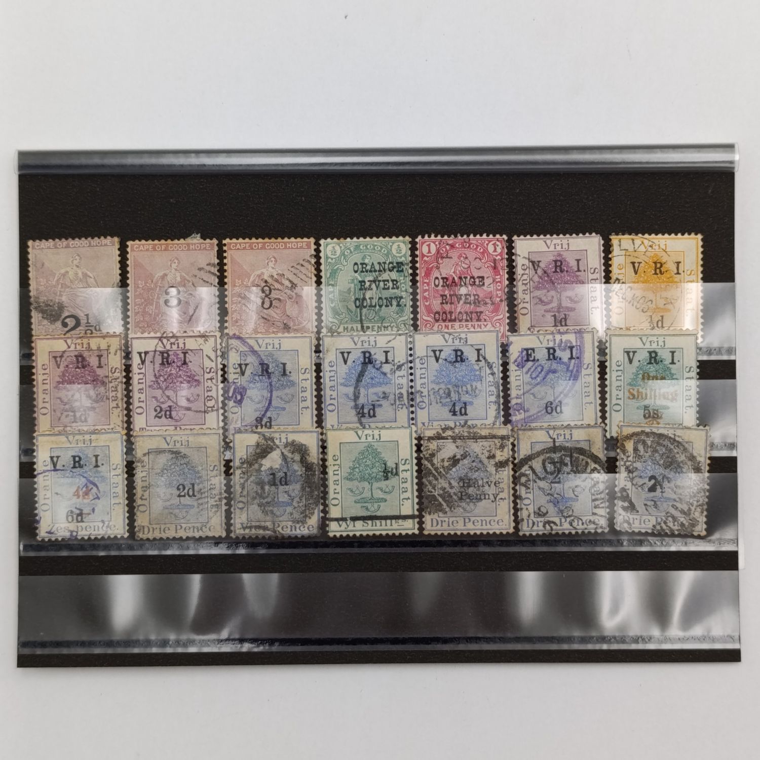 Lot of 28 ZAR, Natal and Cape of Good Hope stamps-used on card