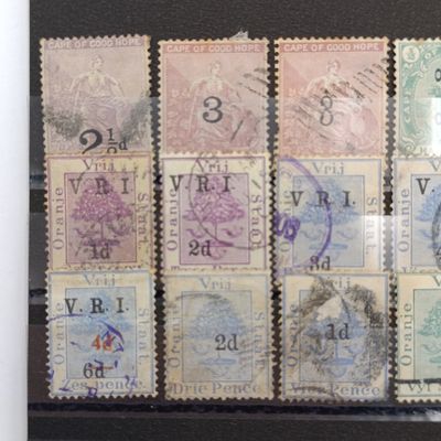 Lot of 28 ZAR, Natal and Cape of Good Hope stamps-used on card