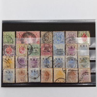 Antique Orange River Colony and Vrij Staat used stamps - Lot of 28 on card- some very hard to get