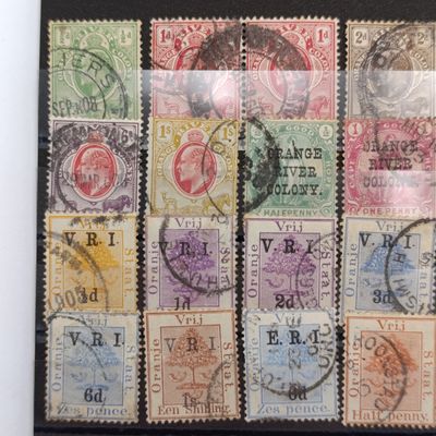 Antique Orange River Colony and Vrij Staat used stamps - Lot of 28 on card- some very hard to get