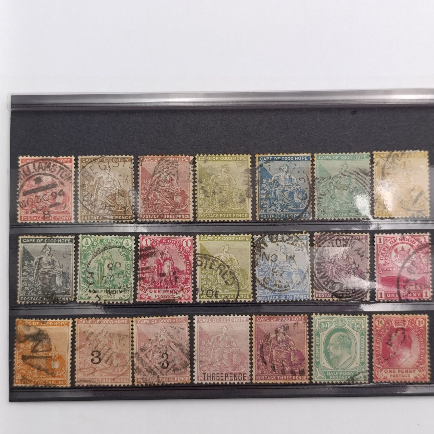 Cape of Good Hope Lot of 21 Antique Stamps on card - including higher values and some variations