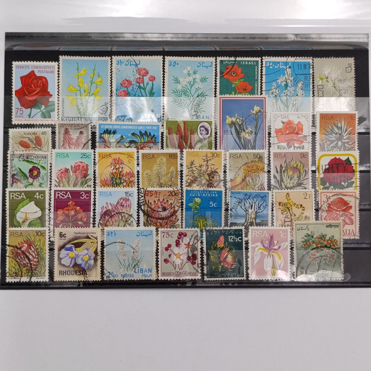 Lot of 37 Flower Stamps on Card