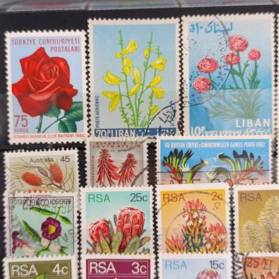 Lot of 37 Flower Stamps on Card