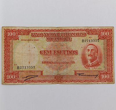 Mozambique 100 Escudos 24/7/1958 Banknote - Fine