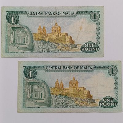Malta 1967 One Lira/pond notes - A1 and A7 serials