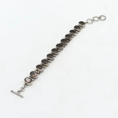 Sterling Silver Agate bracelet with 12 smokey quarts stones of about 3 carat each - size 19cm long