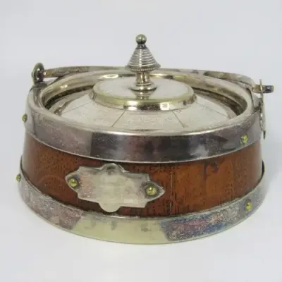 Antique Soap dish - wood and silver plated metal