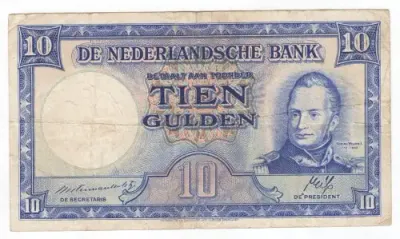 Netherlands 7 May 1945 note - 10 Gulden - `1972` variety - still in good condition