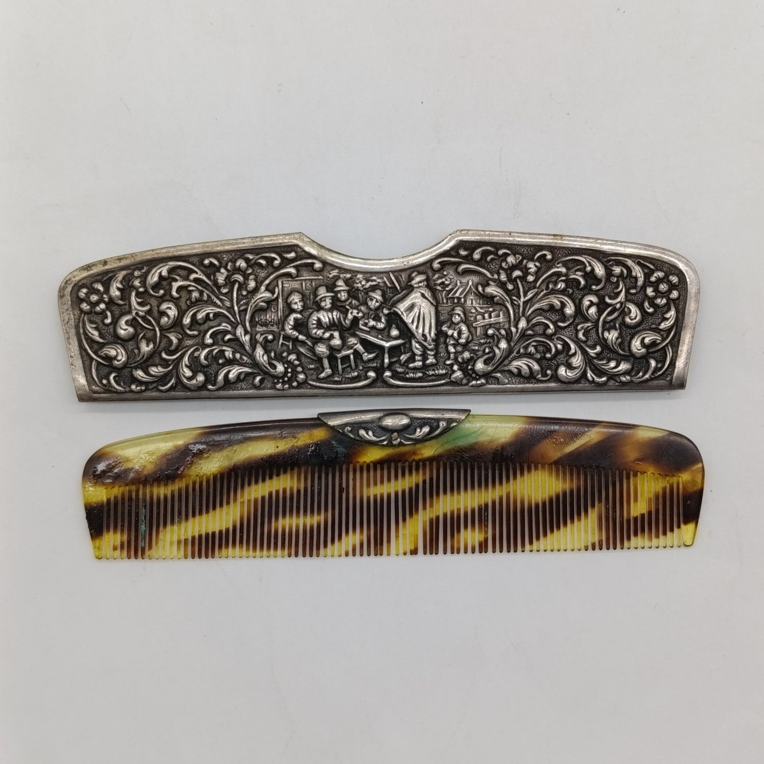 Vintage Faux tortoiseshell comb with silver plated comb cover