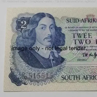 TW de Jongh Two Rand  (R2) RADAR banknote - No 575515 uncirculated