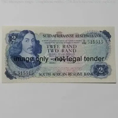 TW de Jongh Two Rand  (R2) RADAR banknote - No 575515 uncirculated