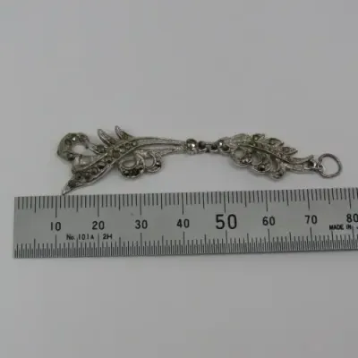 Vintage Fern design marcasite double pendant