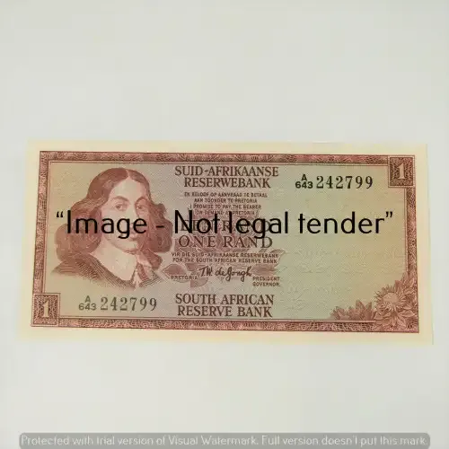 TW de Jongh 1st Issue R1 bank notes - springbok watermark - uncirculated with crease