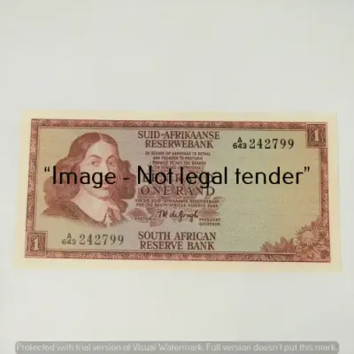 TW de Jongh 1st Issue R1 bank notes - springbok watermark - uncirculated with crease