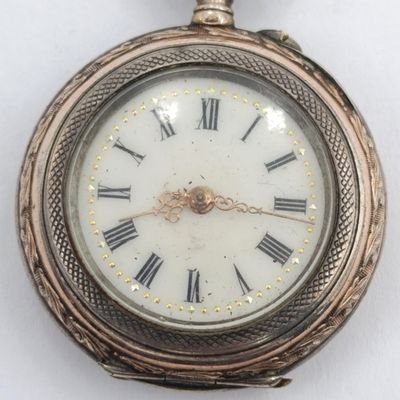 Antique 800 Silver ladies pocket watch with gold decoration - runs and stops