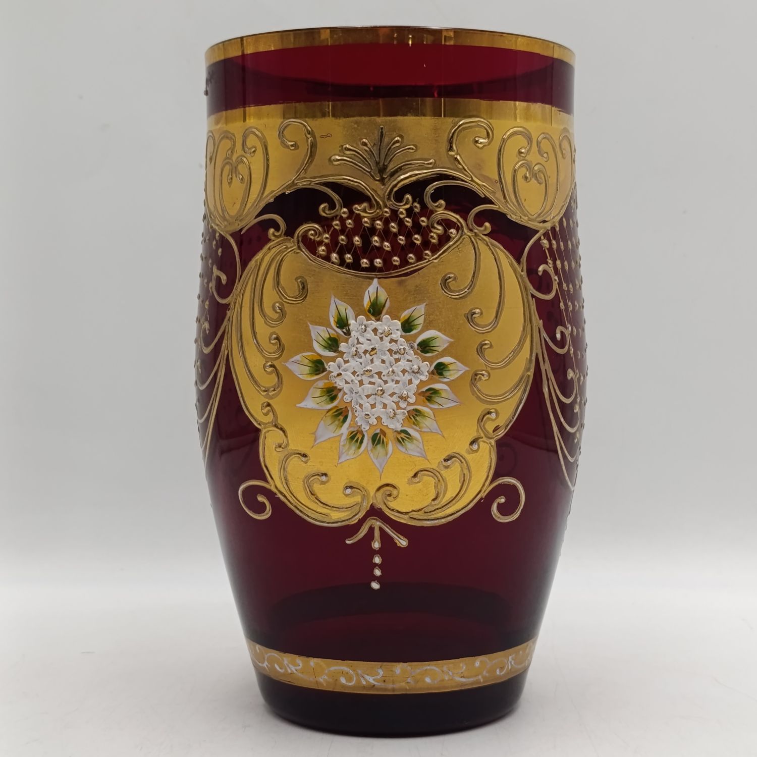 Vintage Czech Ruby glass flower vase