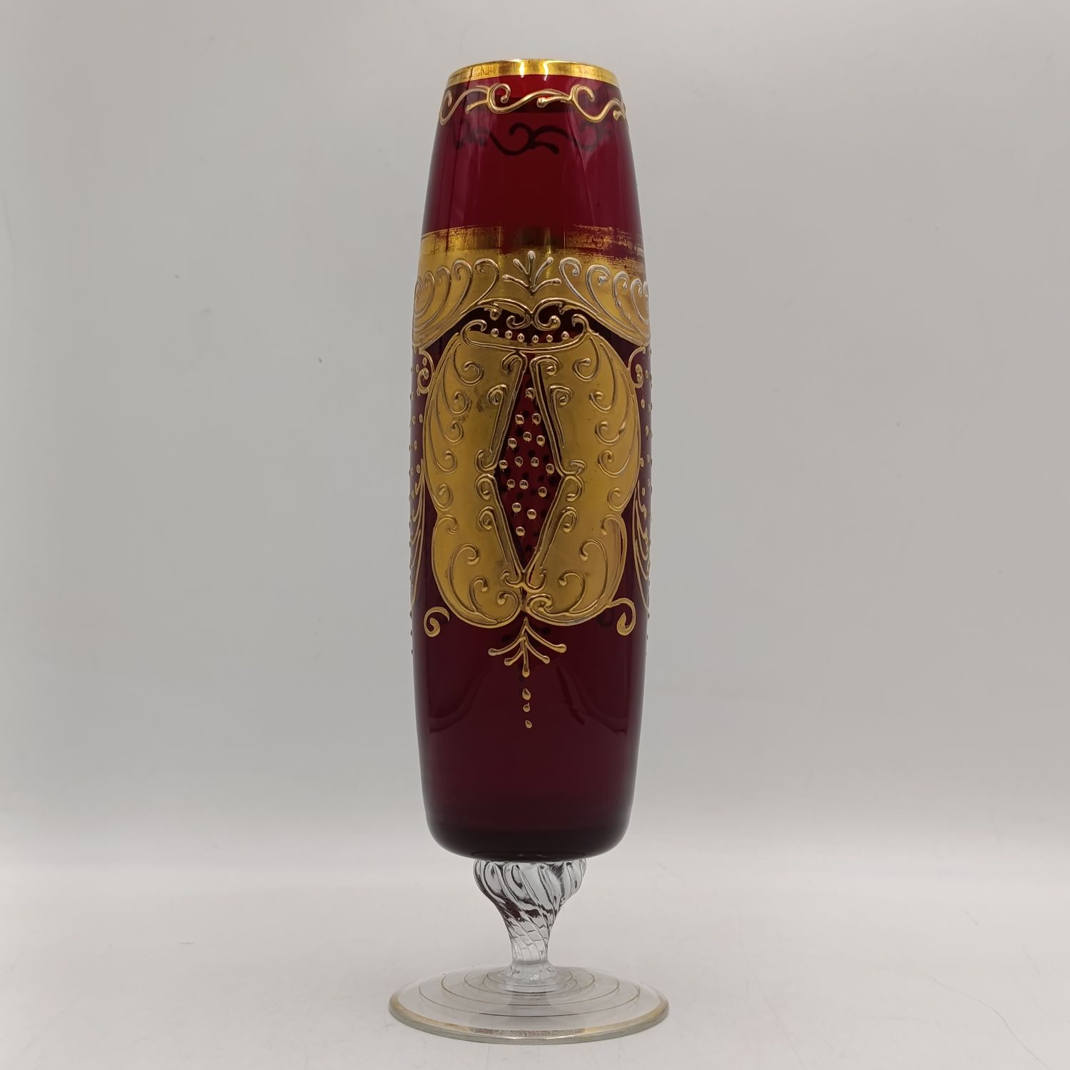 Vintage Czech Ruby glass vase with gold overlay