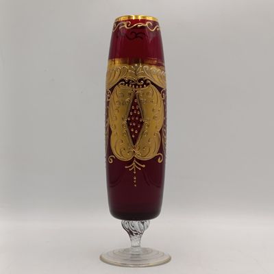 Vintage Czech Ruby glass vase with gold overlay
