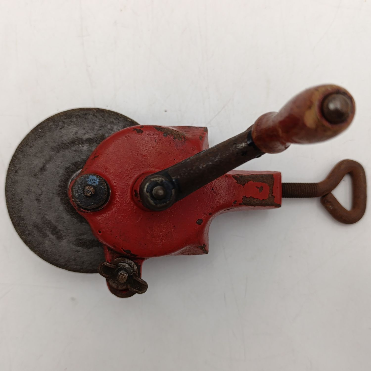 Vintage hand crank bench grinder