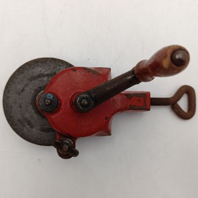 Vintage hand crank bench grinder