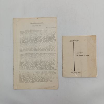 Booklet on Isandhlwena ( An Epic of British valour ) plus 1966 info piece on and program for the unveilling of the KAMBOLELA monument