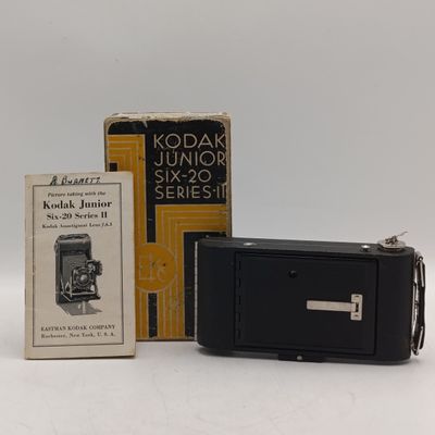 Vintage Kodak Junior Six - 20 Series II folding camera in box with booklet