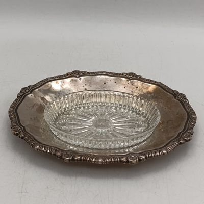 Vintage silver plated butter dish with glass inner
