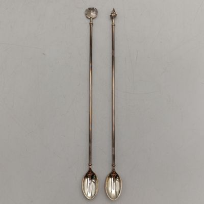 Pair of 925 silver Patrick Mavros Long cocktail spoons with shells in box