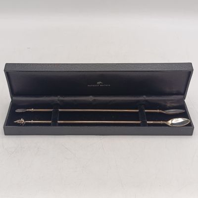 Pair of 925 silver Patrick Mavros Long cocktail spoons with shells in box