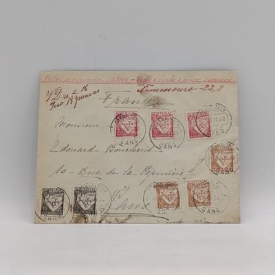 Postal cover from Portugal (CANO) to Paris France - 6 Oct 1932 - with 8 colorful Portugal stamps - Various wax seals on back