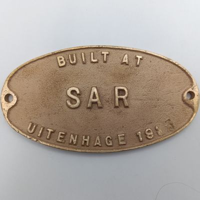 1933 SA Railways Uitenhage coach builder brass plate