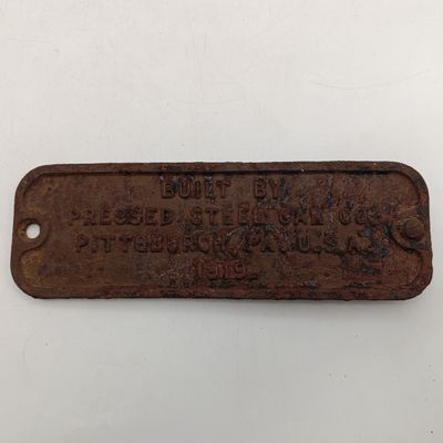 1919 Pressed steel car company Pittsburgh cast iron builders plate