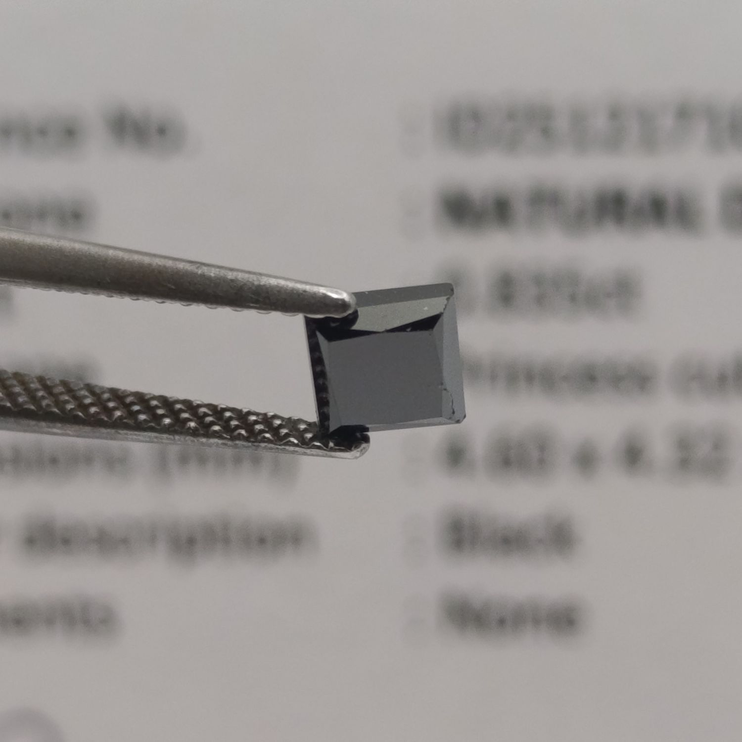 Princess cut natural black diamond of 0.835ct with GEMLAB certificate