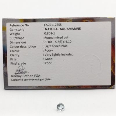 Round mixed Natural Aquamarine of 0,801ct with GEMLAB certificate