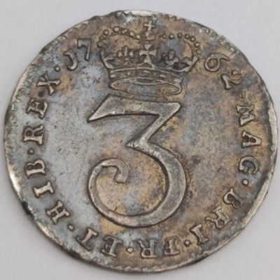 Great Britain 1762 George 3 Three pence AU+