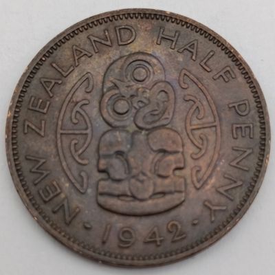 New Zealand 1942 half penny AU+