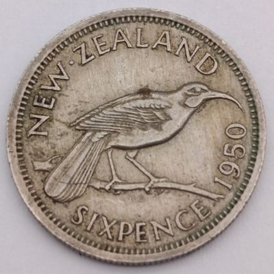 New Zealand 1950 six pence XF