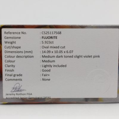 Oval mixed Fluorite of 5.923ct with GEMLAB Certificate
