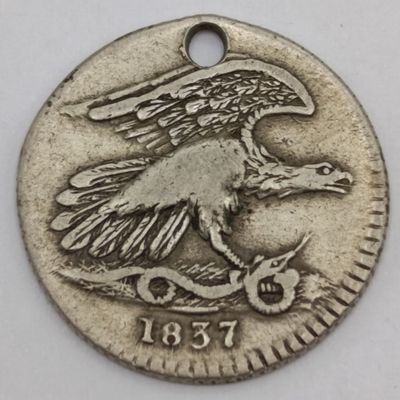1837 USA hard time token - holed Feuchtwanger one cent