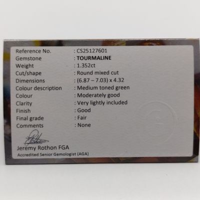 Round mixed Tourmaline of 1.352ct with GEMLAB Certificate