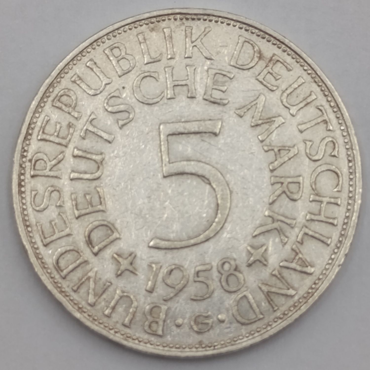 1958G Germany 5 mark XF+