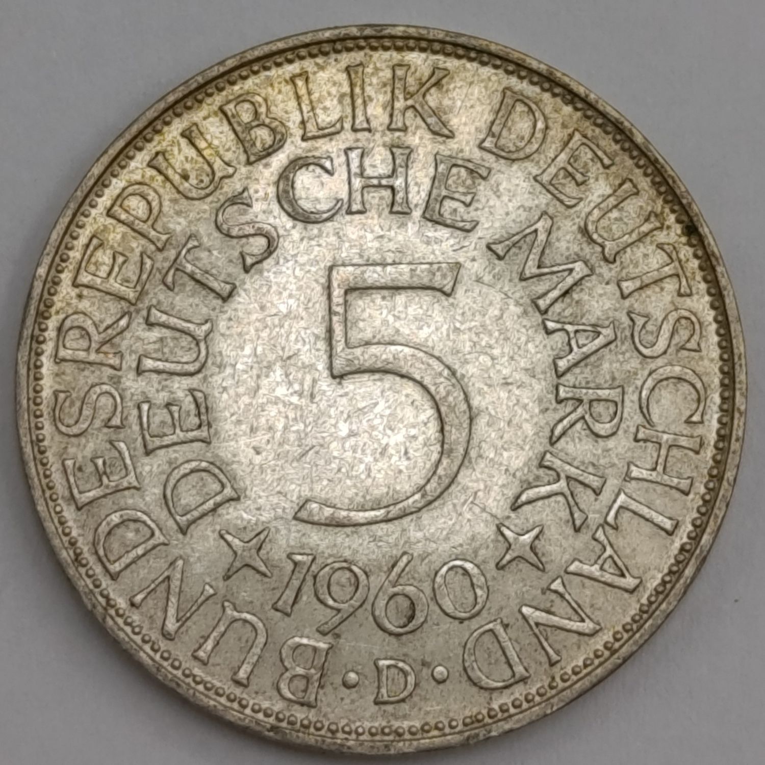 1960D Germany 5 Mark AU+