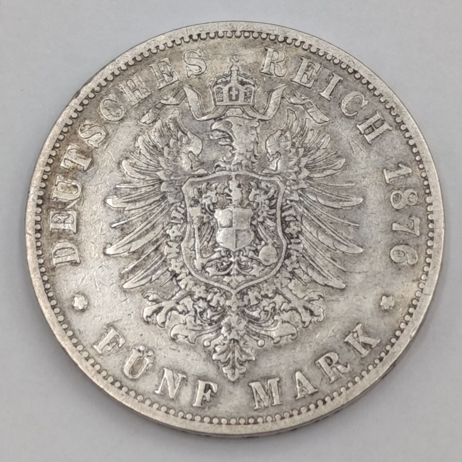 1876 B German Prussia 5 Mark VF+/XF