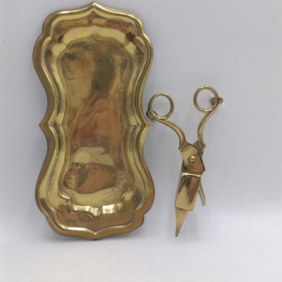 Vintage brass candle snuffer with tray