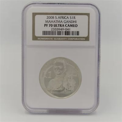 2008 RSA Mahatma Gandhi Proof silver R1 graded PF70 Ultra Cameo by NGC