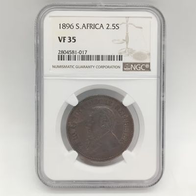 1896 ZAR Kruger silver 2 1/2 shilling half crown graded VF35 by NGC
